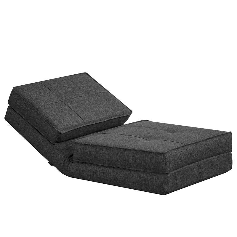 HOMCOM Armchair - Folding Spare Mattress - Convertible Chair - Adjustable Backrest 5 Positions - Gray Linen-Look Polyester Fabric