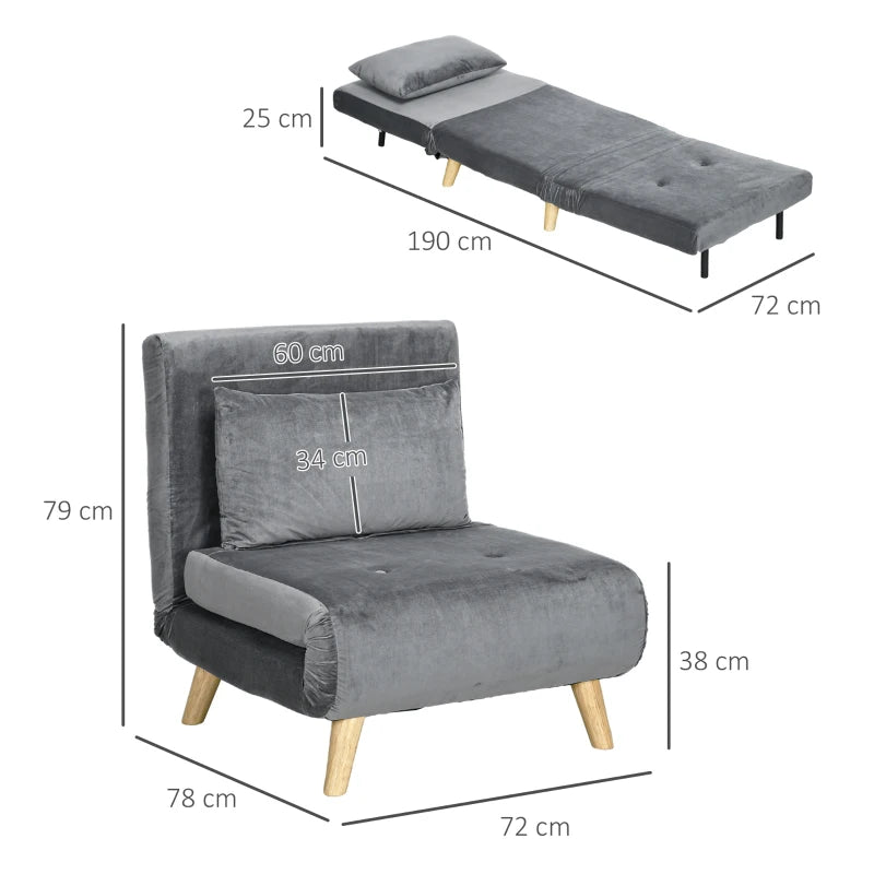 HOMCOM 2-in-1 Chair, Reclining Chair, Guest Bed, 72 cm x 78 cm x 79 cm, Gray