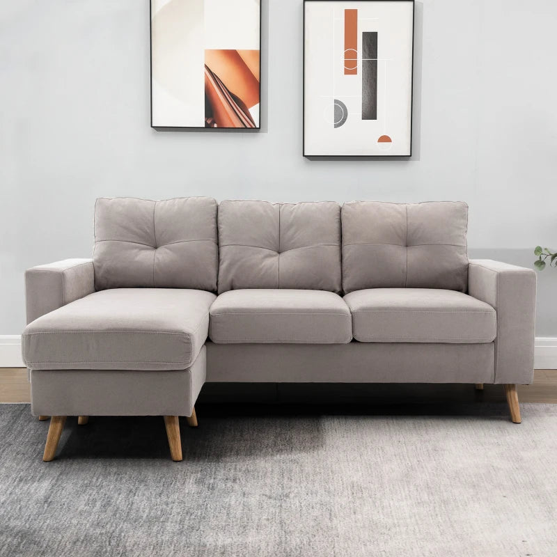 HOMCOM Linen Fabric L Shape Scandinavian Design Corner Sofa 193 cm for Living Room Apartment Small Space Light Gray