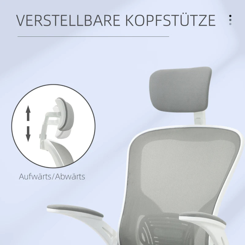 Vinsetto Office Chair Ergonomic Desk Chair with Rocking Function High Backrest Lumbar Support Headrest Foldable Arm Home-Office Gray 65 x 64 x 114-122 cm