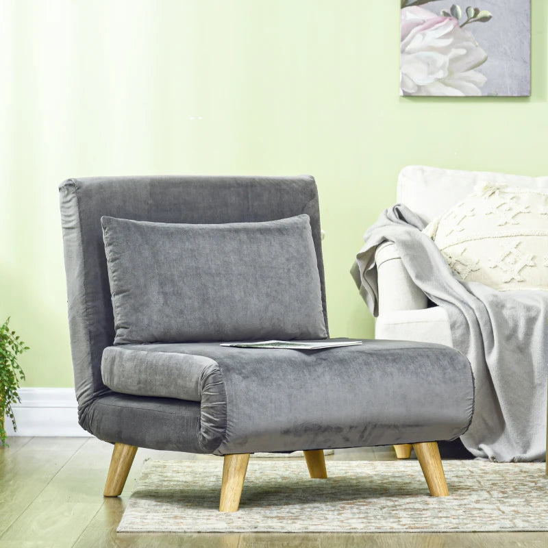 HOMCOM 2-in-1 Chair, Reclining Chair, Guest Bed, 72 cm x 78 cm x 79 cm, Gray