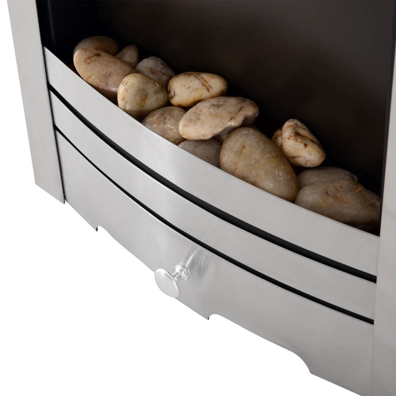 HOMCOM Installing Electric Fireplace, 2000W, Pebble Burning Effect Heater Fire Flame Indoor LED Lighting - Stainless Steel