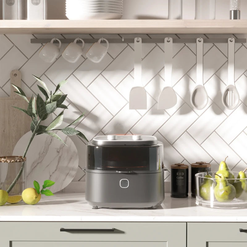 HOMCOM 6.5L Family Size Air Fryer Oven with Rapid Air Circulation and Recipes, Airfryer for Oil Free with Adjustable Temperature, 60-Minute Timer and Non-stick Basket, 1350W, Grey