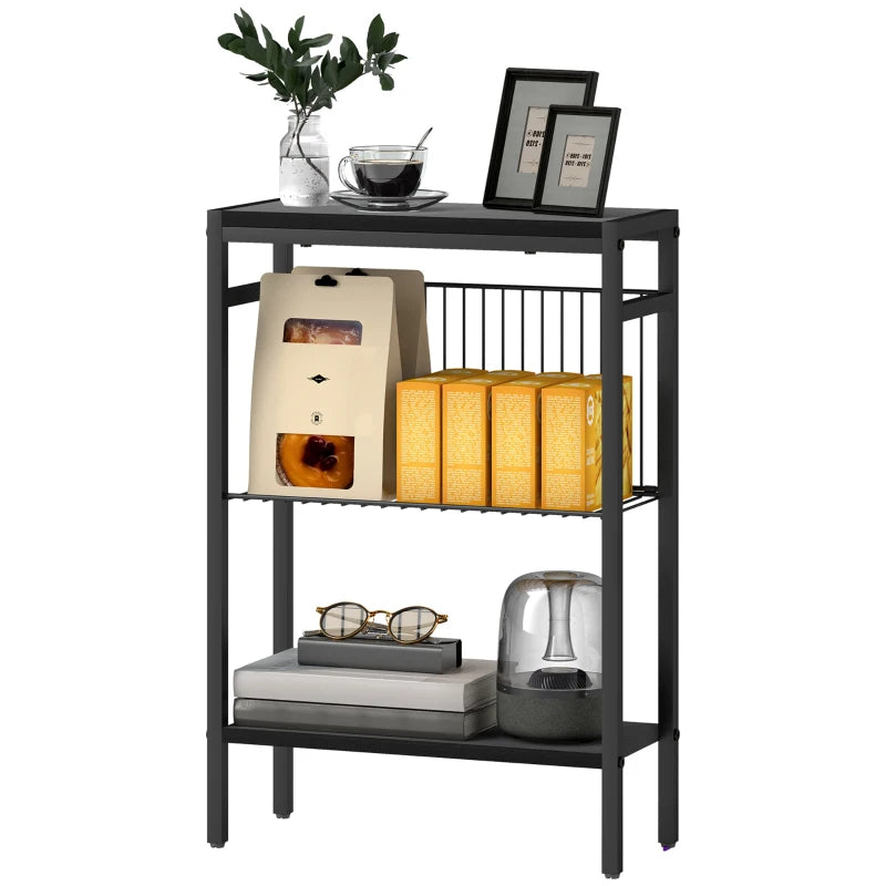 HOMCOM Three Shelf Industrial Side Table, Black