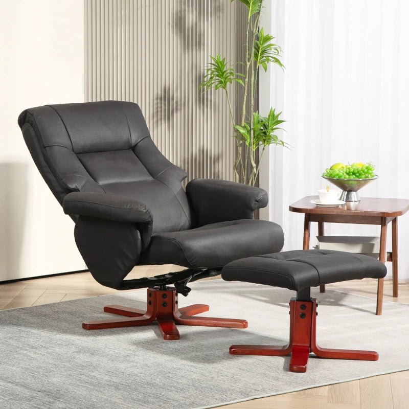 HOMCOM Faux Microfibre Leather Manual Recliner and Footstool Set - Black