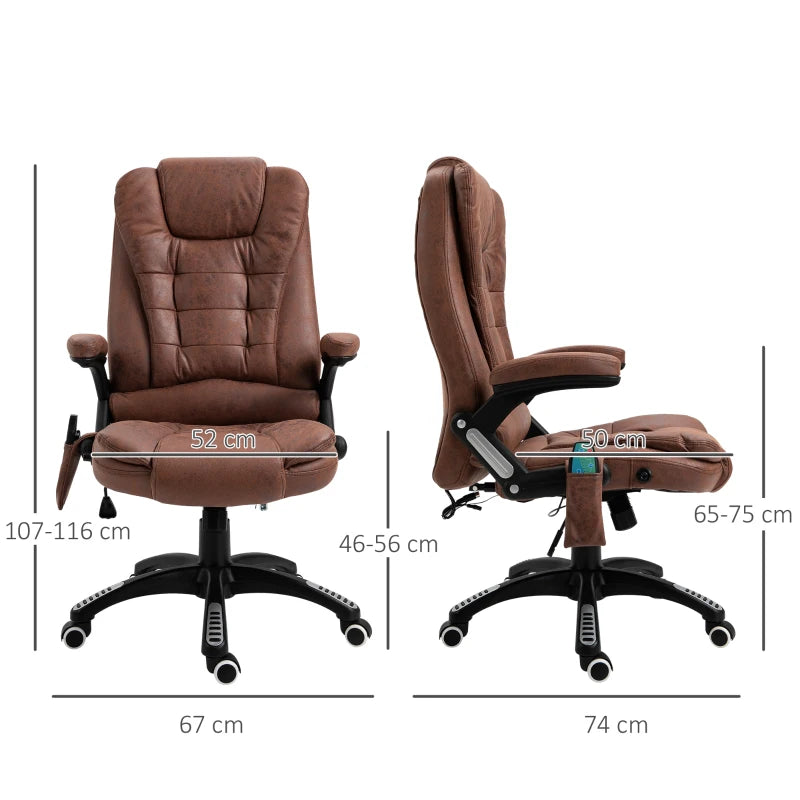 Vinsetto Massage Office Chair Recliner, Ergonomic Gaming Heated Home Office Padded & Swivel Base, Microfiber Cloth, Brown