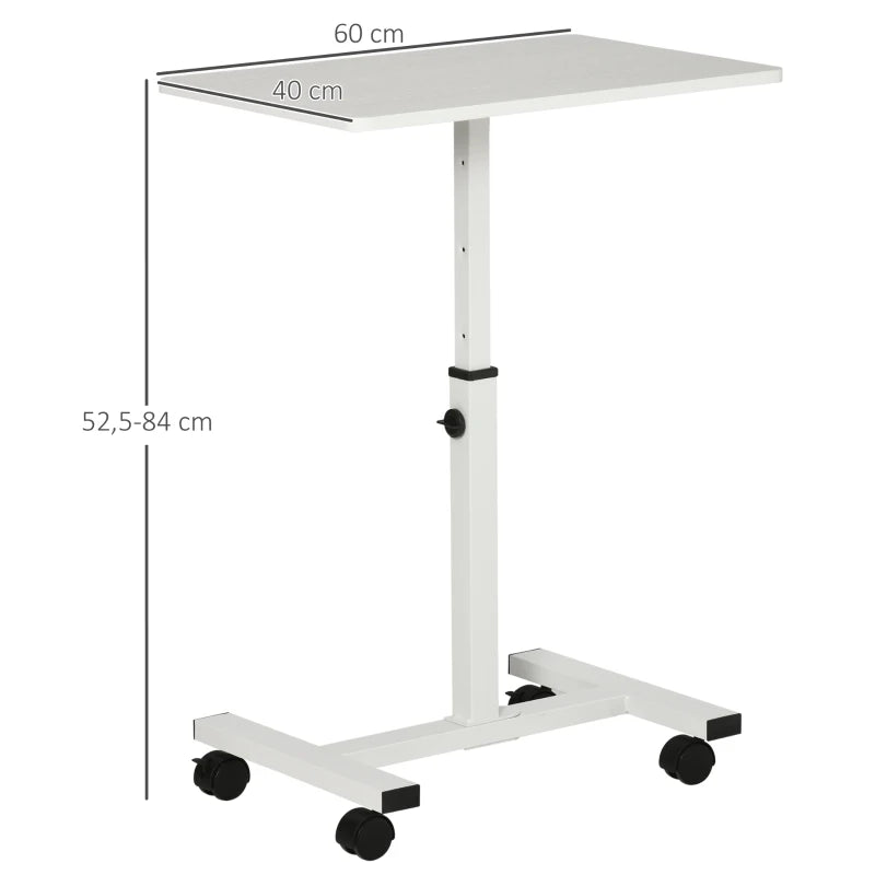 HOMCOM Mobile Overbed Table, Rolling Laptop Stand with Wheels, Height Adjustable Sofa Side Table for Home Office, White