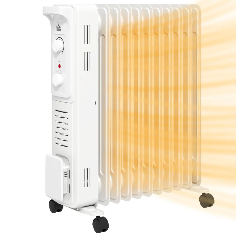 HOMCOM 2.5kW 11 Fin Oil-Filled Radiator - White
