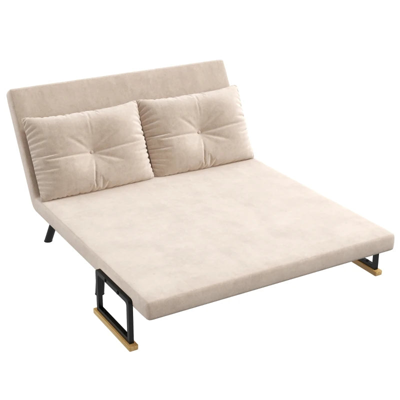 HOMCOM 4-in-1 Velvet-Feel Double Sofa Bed, with Pillows - Beige