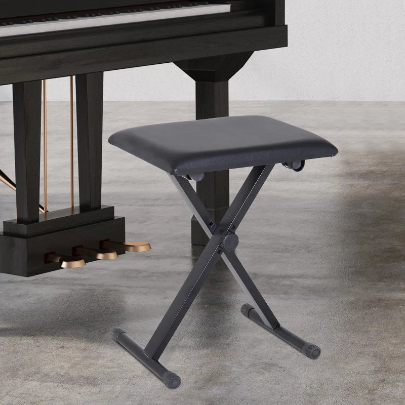 HOMCOM Foldable Keyboard Stool Padded Seat X Frame Chair Adjustable Height Piano Bench Black