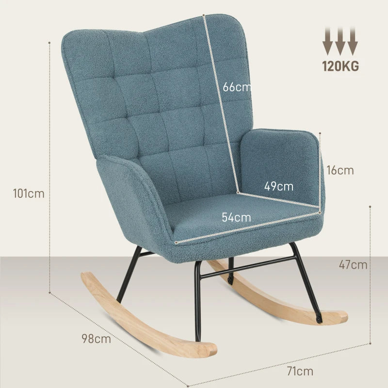 HOMCOM Rocking Chair, ergonomic shape, real wood rockers, up to 120 kg, Light Blue