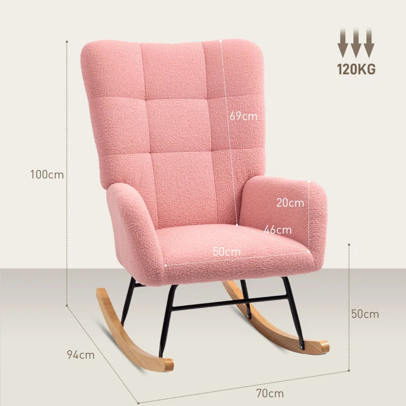 HOMCOM Rocking Chair, Cozy Cover, Thick Padding, Non-slip, Pink