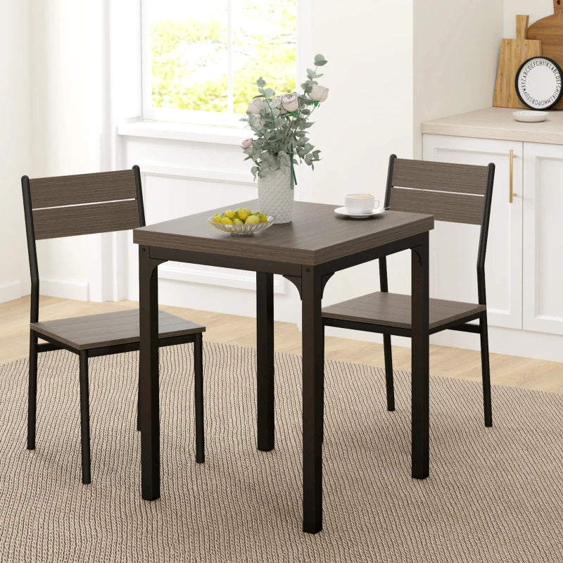 HOMCOM Three-Piece Minimal and Compact Dining Set, Grey Wood Grain