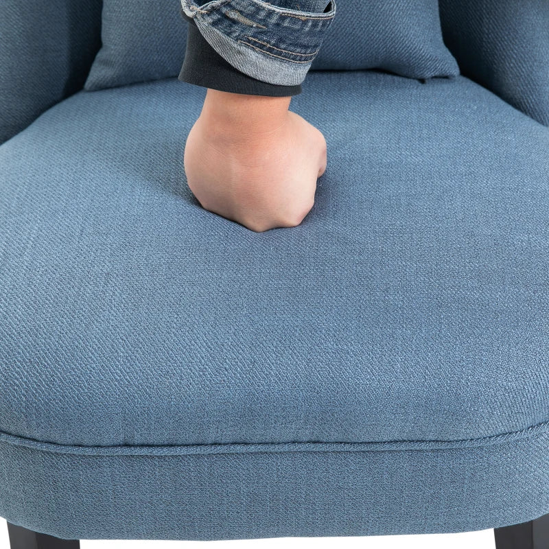 HOMCOM Single Sofa Home Living Room Fabric Solid Wood Leg Upholstered Dining Chair W/ Pillow-Blue
