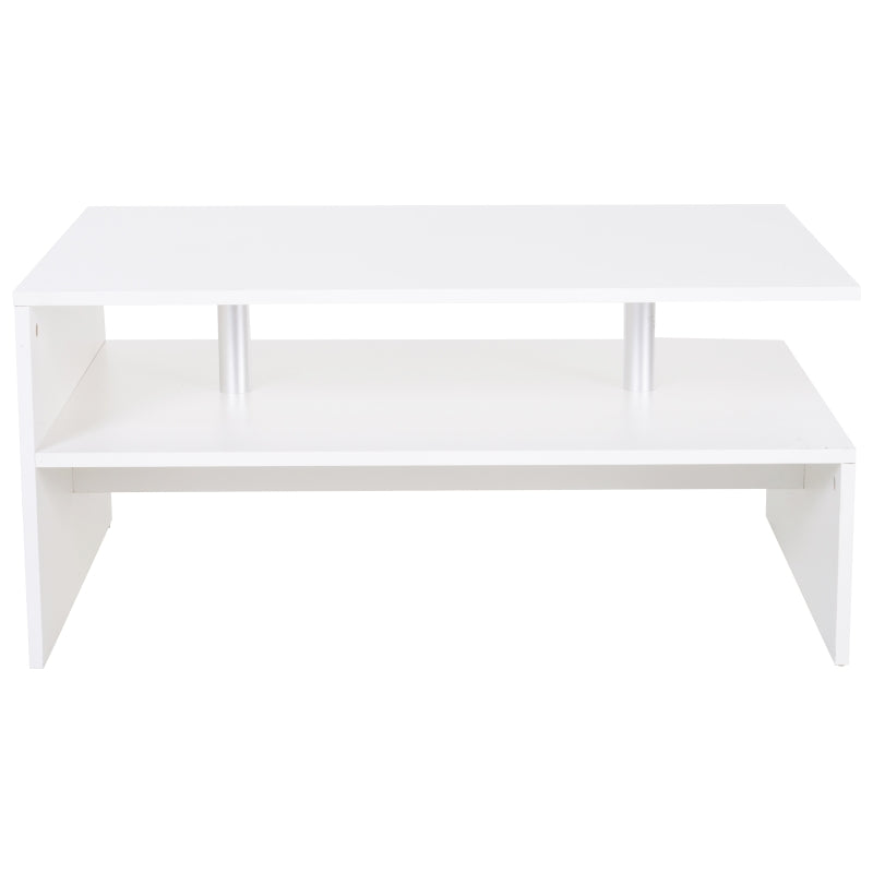 HOMCOM White Wood Coffee Table, 2 Tier Modern Rectangular Open Shelf Desk Living Room