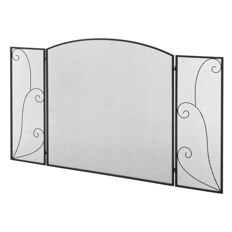 HOMCOM 3-Panel Metal Fireplace Mesh Screen Home Foldable Steel Spark Guard Decoration, Black