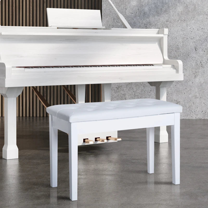 HOMCOM Faux Leather Piano Stool Makeup Dressing Stool Bench Dressing Table Seat with Storage 76x36x50cm,White