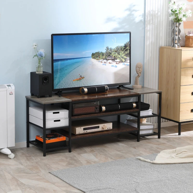 HOMCOM TV Unit Cabinet for TVs up to 60 Inches, Industrial TV Stand with Storage Shelves for Living Room, Brown and Grey