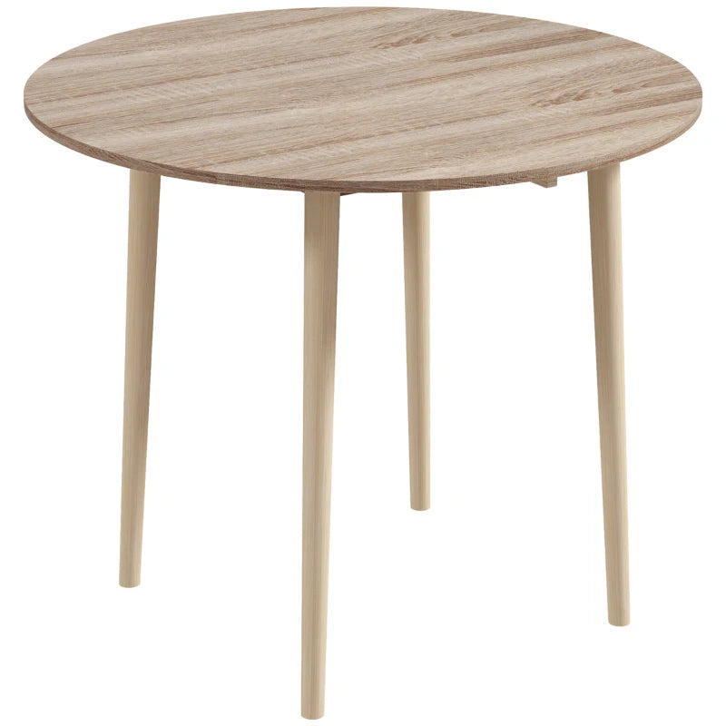 HOMCOM Folding Dining Table for 4, Round Drop Leaf Table, Modern Space Saving Small Kitchen Table with Wood Legs for Dining Room, Natural