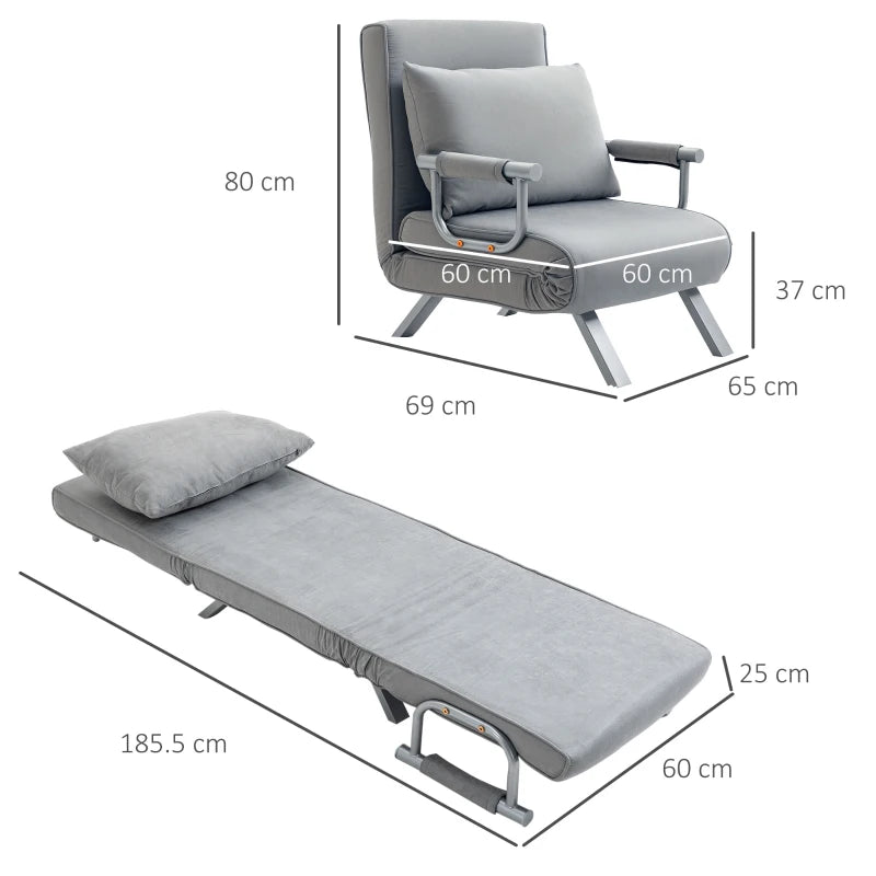 HOMCOM Single Sofa Bed Armchair Sofa Bed Guest Sleeper with Pillow for Home Office