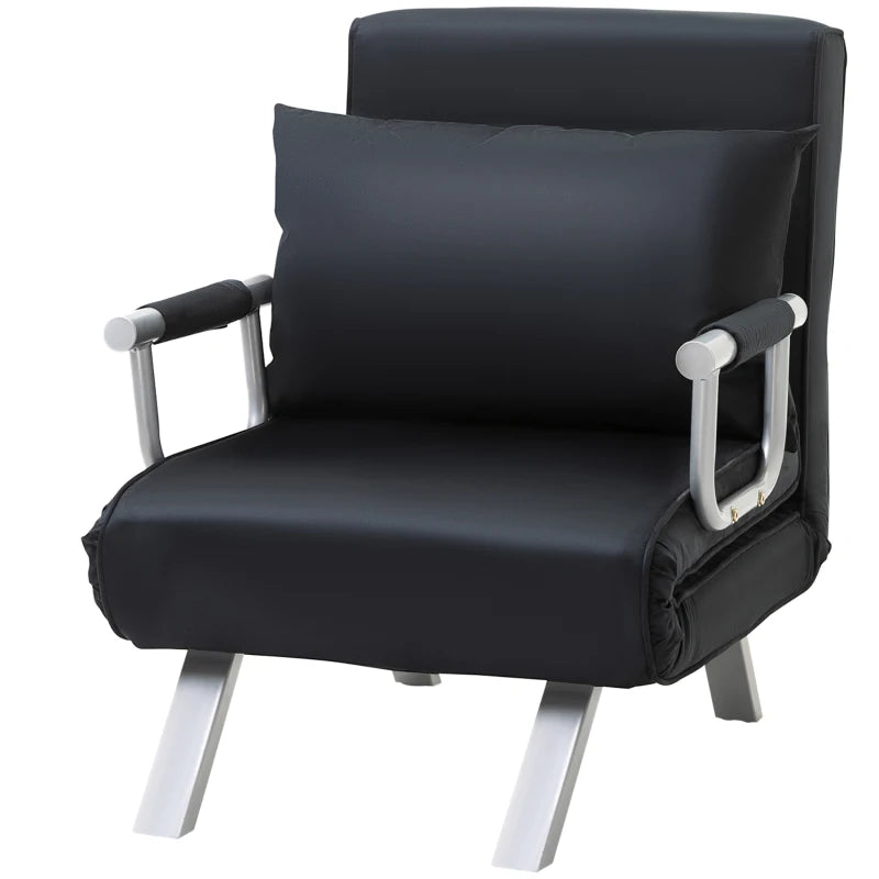 HOMCOM Convertible 1 Seater Armchair Sofa Bed Removable Grand Comfort Cushion Metal Armrest Feet Suede Black