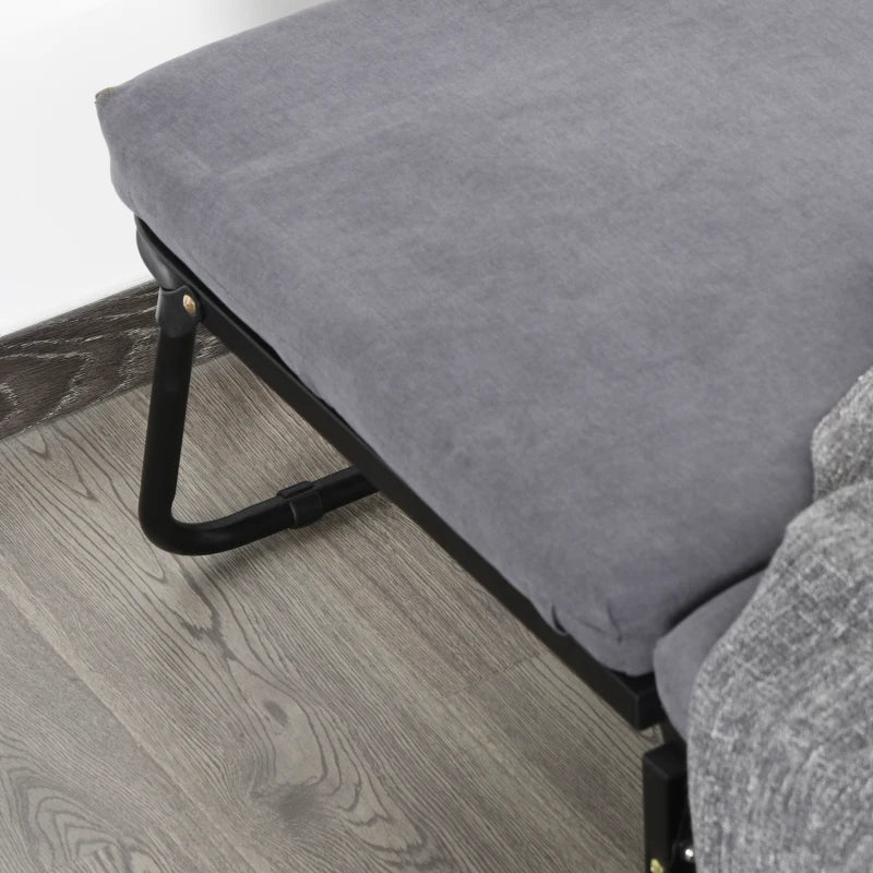 HOMCOM 2 In 1 Folding Sofa Bed Home Lounge Cot Guest Stool w/ Thick Padded Sponge Grey Removable and washable