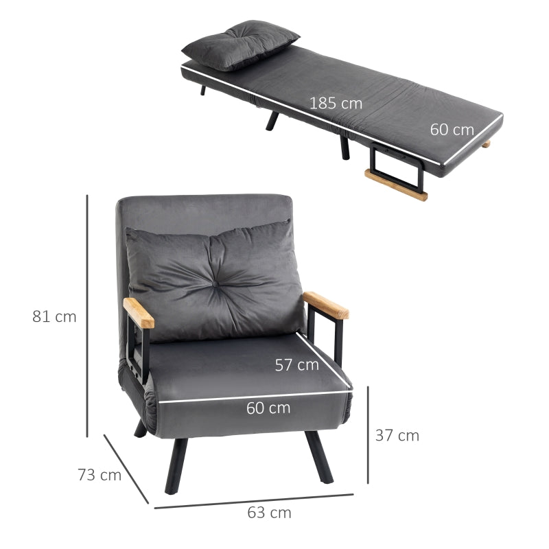 HOMCOM Scandinavian Design Recliner Chair, Lounger, Reading Chair. Incl. Button Tufted Pillow, Black + Natural