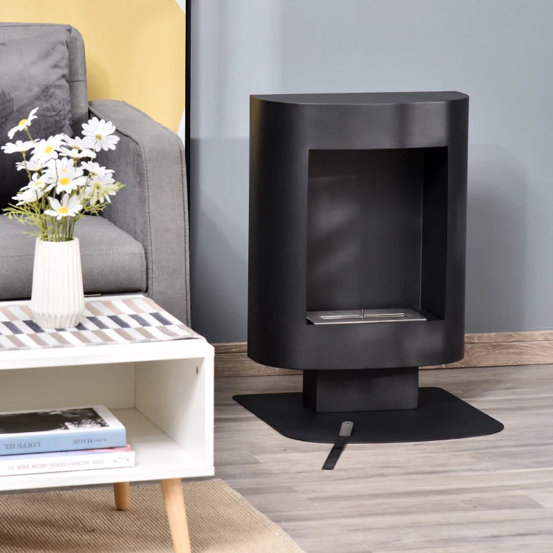 HOMCOM Ethanol Fireplace Bio-Ethanol Burner 6800 BTU 1.5L 3 Hrs. Burn Time Smoke-Free Freestanding Unique Steel Black 46.5 x 53 x 65 cm