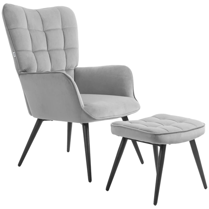 HOMCOM Lounge Chair with Ottoman Armchair with Footstool, 2-Piece Set, Gray