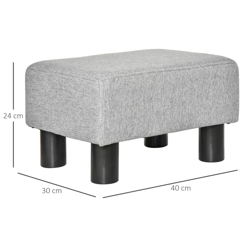 HOMCOM Footstool, Linen Upholstered Footrest, Small Ottoman Foot Rest with Wooden Frame for Living Room, 40 x 30 x 24cm, Grey