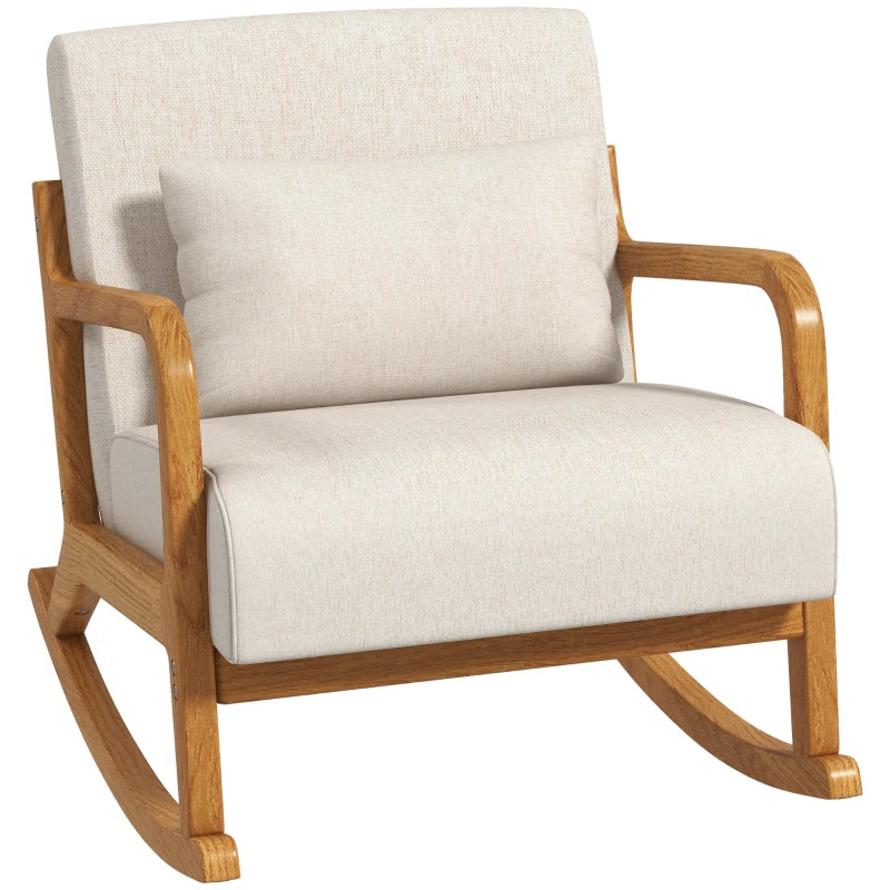 HOMCOM Retro Design Rocking Chair, Rubberwood, 64.5 cm x 92 cm x 81.5 cm, Beige + Brown