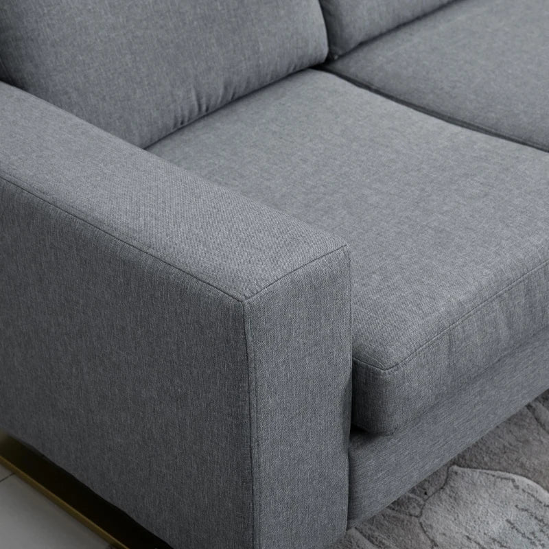 HOMCOM 3 Seater Sofa - Linen Upholstered, Cozy Padded Couch with Steel Legs, Backrest, and Wide Armrests for Living Room, Bedroom, Dark Grey