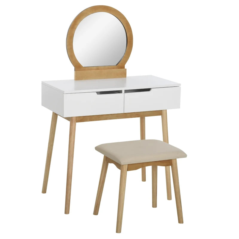 HOMCOM Pine Wood Dressing Table w/ Stool White/Oak