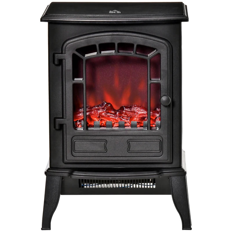 HOMCOM Free standing Electric Fireplace Stove, Fireplace Heater with Realistic Flame Effect, Overheat Safety Protection, 1000W/2000W, Black
