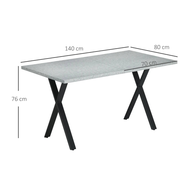 HOMCOM Dining Table, Kitchen Table, Stone Effect Tabletop, Steel Legs, 140 x 80 x 76 cm