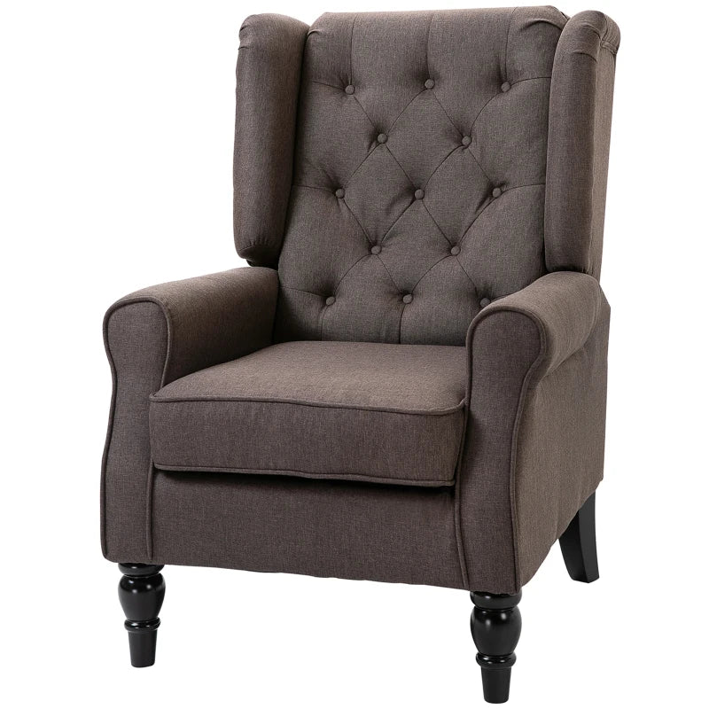 HOMCOM Retro Accent Chair, Wingback Armchair with Wood Frame Button Tufted Design for Living Room Bedroom, Brown