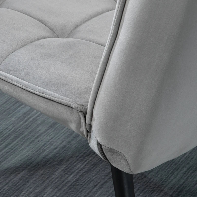 HOMCOM Accent Chair with Footstool Set, Tufted Upholstered Armless Lounge Chair with Pillow and Steel Legs for Living Room, Bedroom, Grey