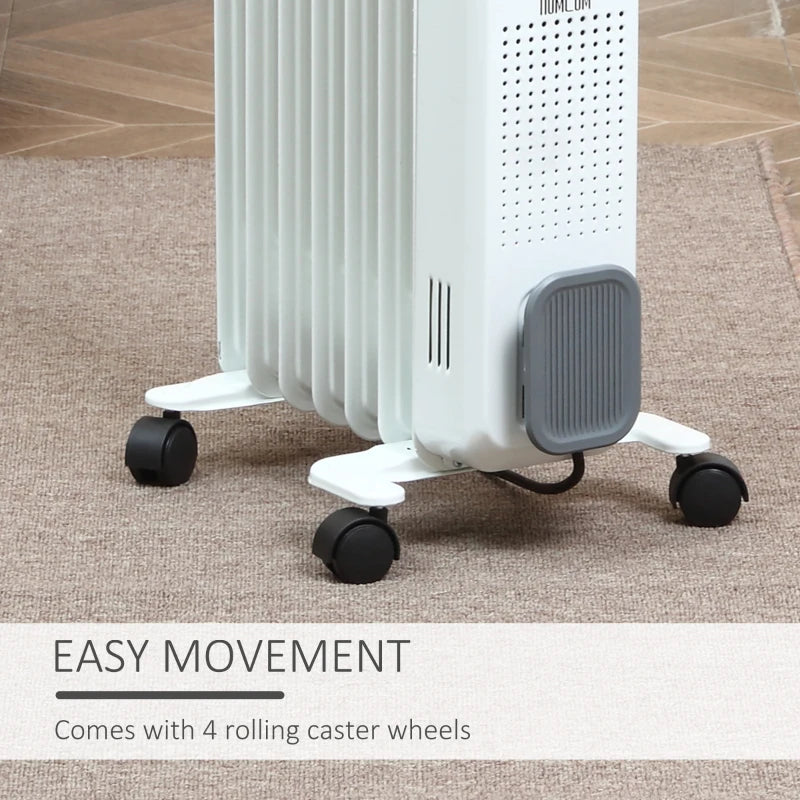 HOMCOM 1630W Oil Filed Radiator with Timer w/ Three Modes Adjustable Thermostat Safety switch, White