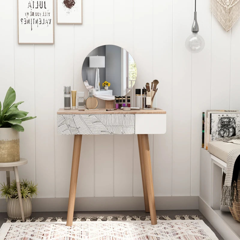 HOMCOM Elegant Dressing Table, Vanity Table with Drawer and Height Adjustable Mirror for Bedroom, Dressing Room, Natural