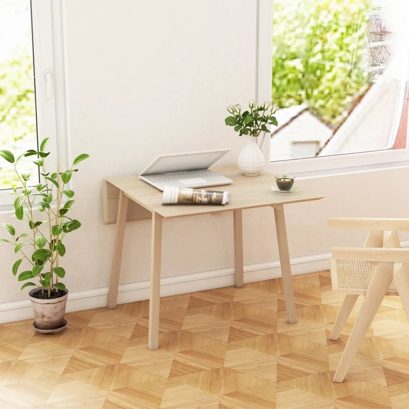 HOMCOM Wooden Four-Seater Drop Leaf Table - Natural Finish