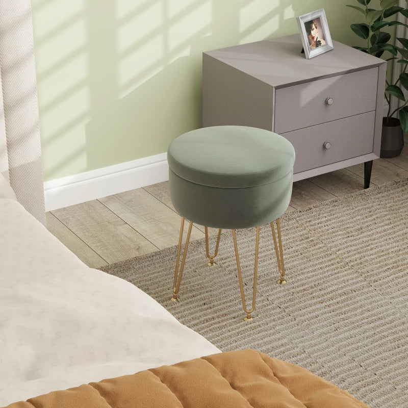 HOMCOM 5L Velvet-Feel Storage Ottoman - Green