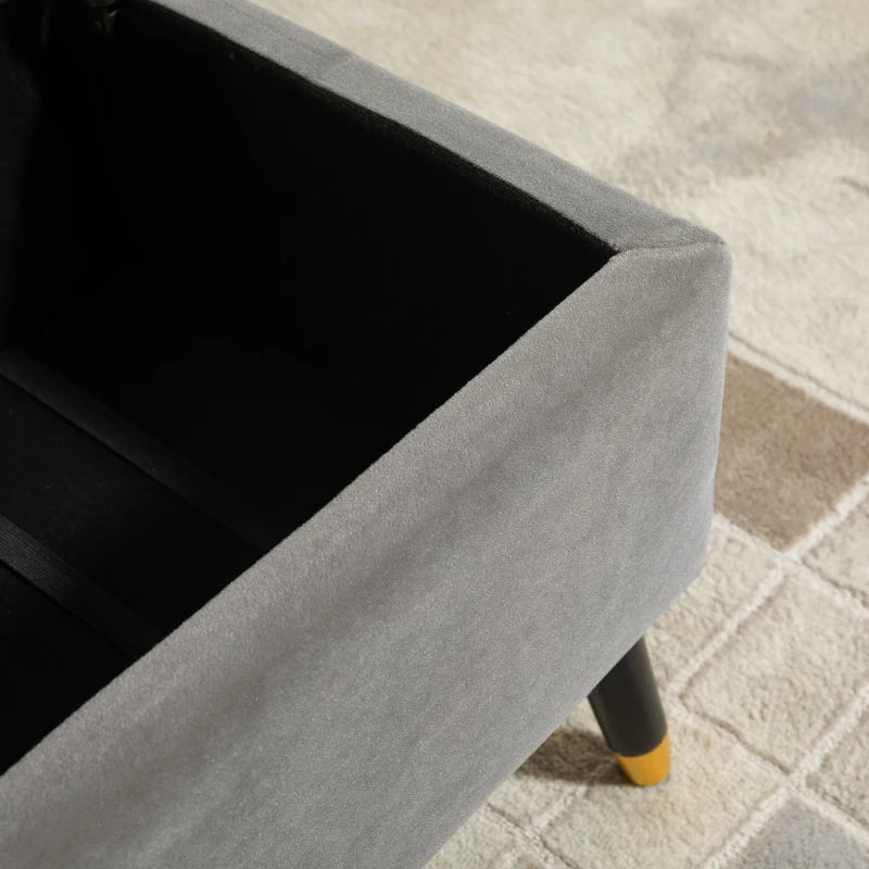 HOMCOM Fabric Storage Ottoman Bench Storage Chest with Wooden Legs Lift Top