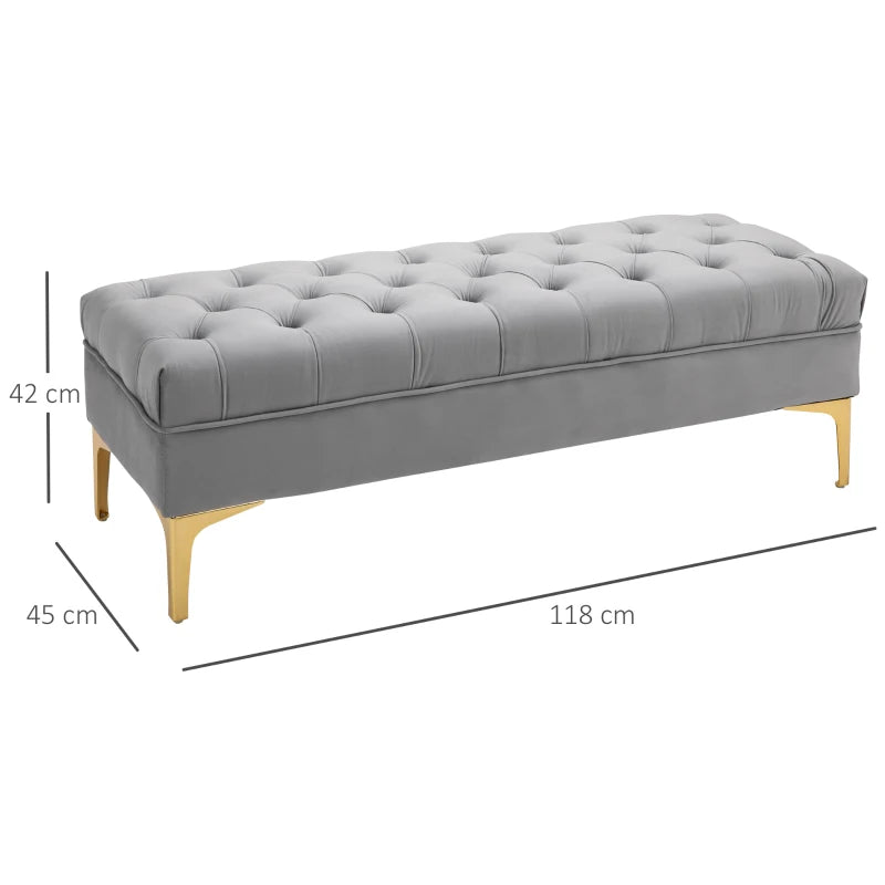 HOMCOM End of Bed Bench, Upholstered Bench Seat, Entryway Shoe Bench with Button Tufted for Bedroom, Grey