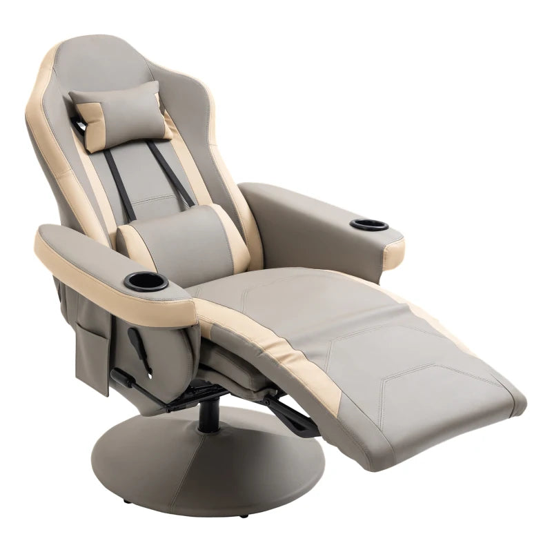 HOMCOM Manual Recliner Armchair PU Leather Lounge Chair w/ Adjustable Leg Rest, 135° Reclining Function, 360° Swivel, Grey