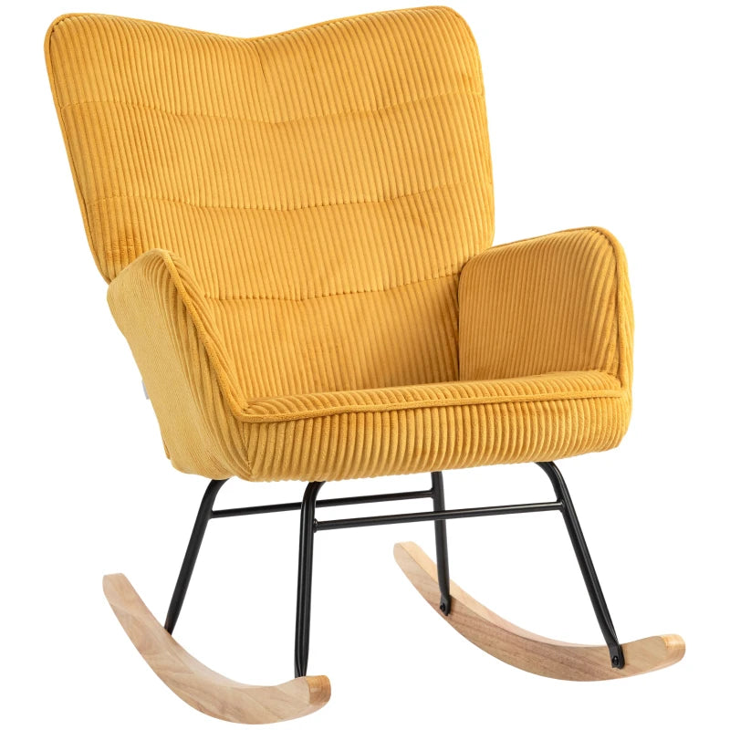 HOMCOM Vintage Rocking Chair, Curved Rockers, Thick Padding, Beech Wood & Steel, Yellow