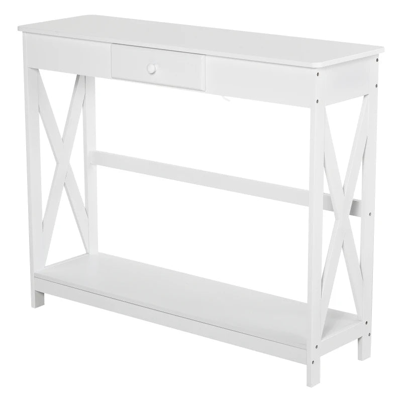 HOMCOM Wooden Console Table with 1 Drawer and 1 Storage Shelf for Living Room Entryway, 100cm x 30cm x 81cm, White