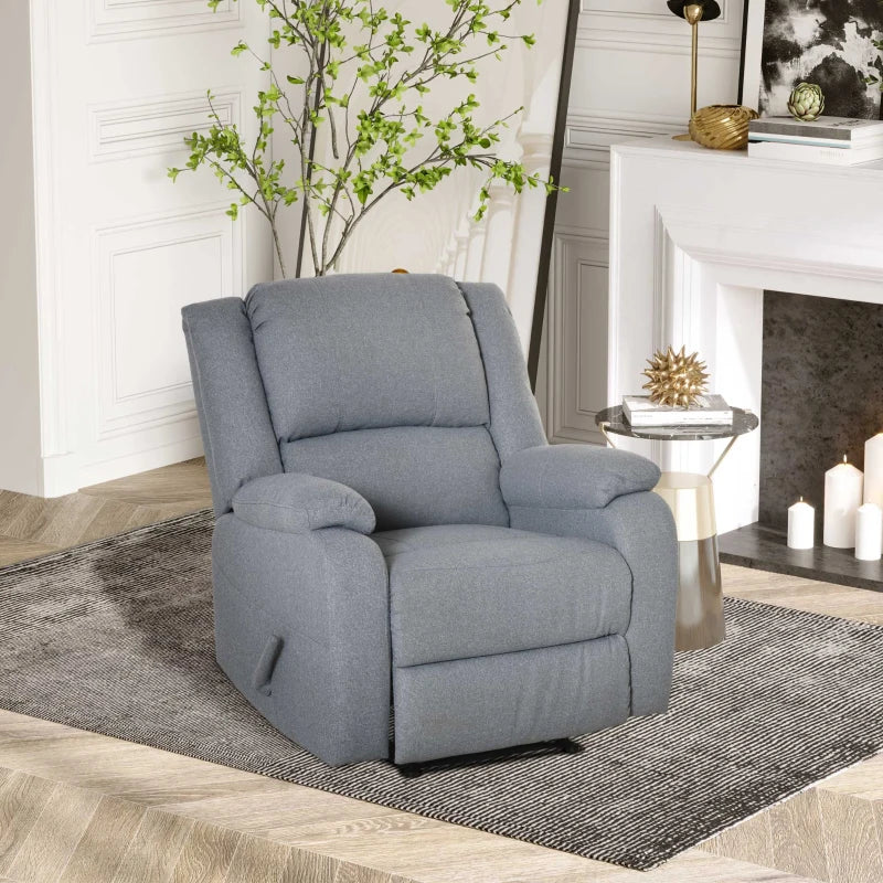 HOMCOM Recliner Chair, Lounger with Reclining Function, TV Armchair with Linen Look, Reclining Chair up to 150 kg Load Capacity, for Living Room, Steel, Dark Gray 90 x 96 x 98 cm