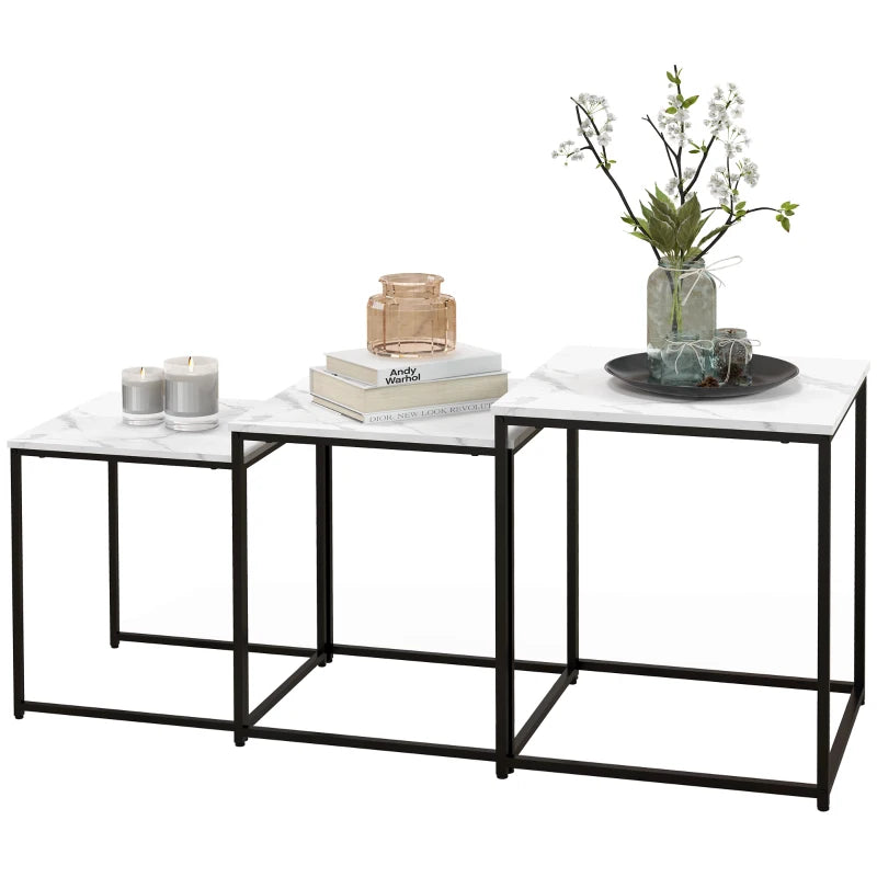HOMCOM Three Nest of Tables, Marble Effect Finish