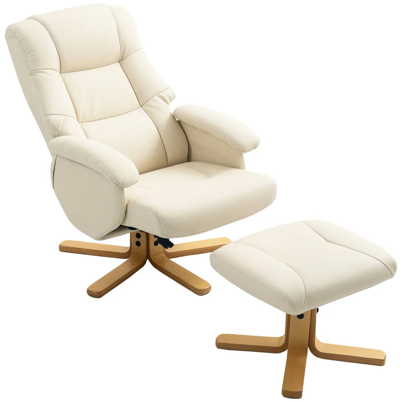 HOMCOM Relax Chair with Footrest Reclining Chair 360° Swivel Reclining Backrest Load 120 Kg Cream