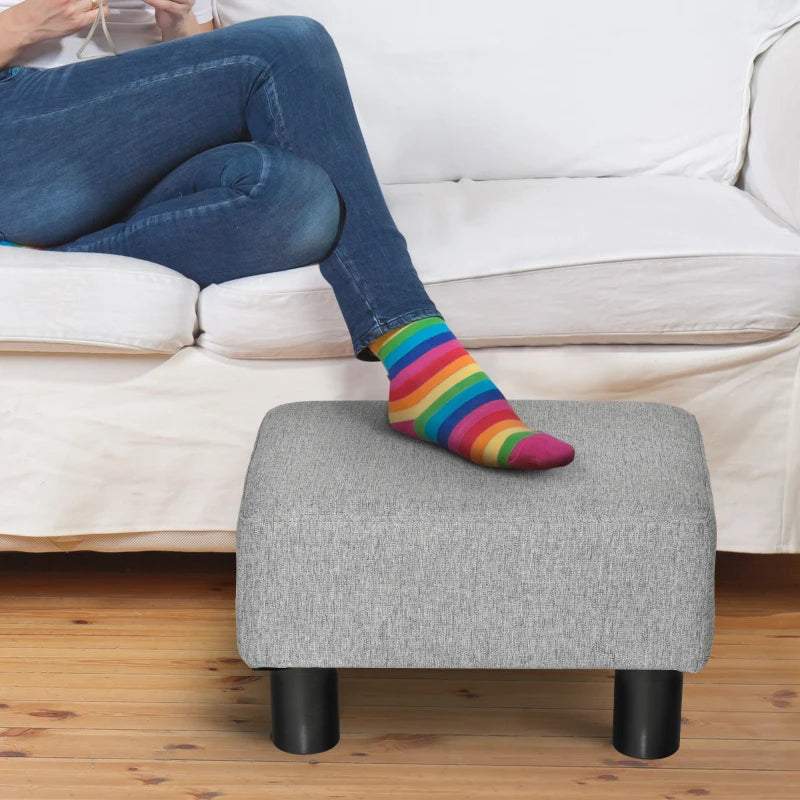 HOMCOM Footstool, Linen Upholstered Footrest, Small Ottoman Foot Rest with Wooden Frame for Living Room, 40 x 30 x 24cm, Grey